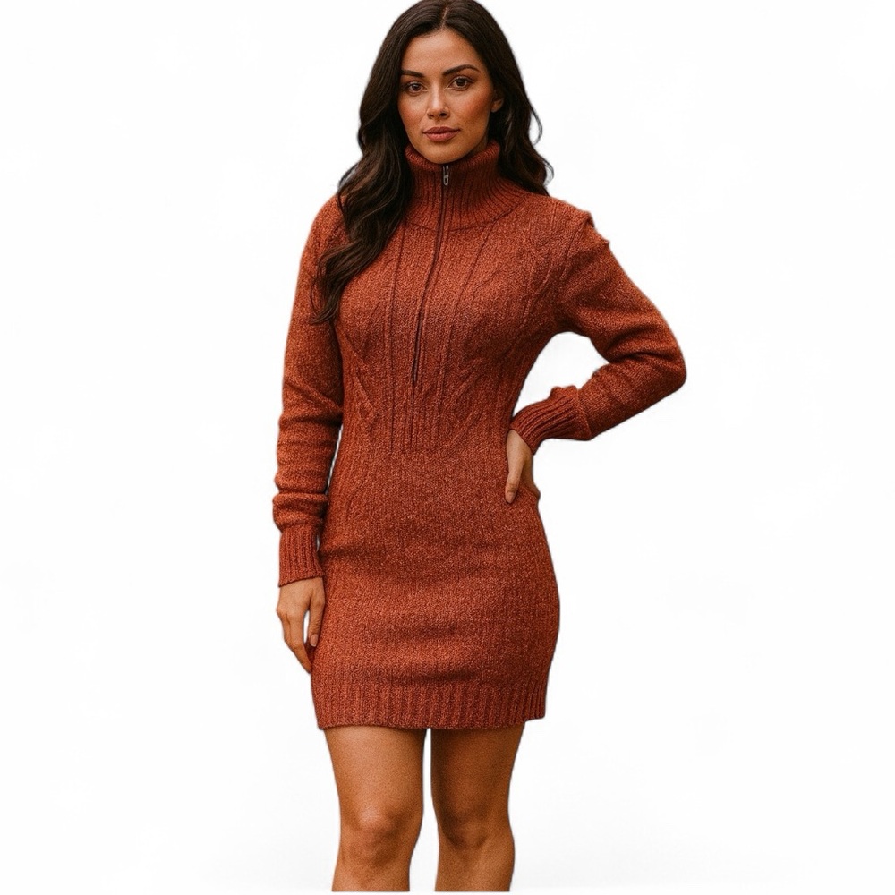 Free People Mont Blanc Mini Sweater Dress Front Zip Sz Medium